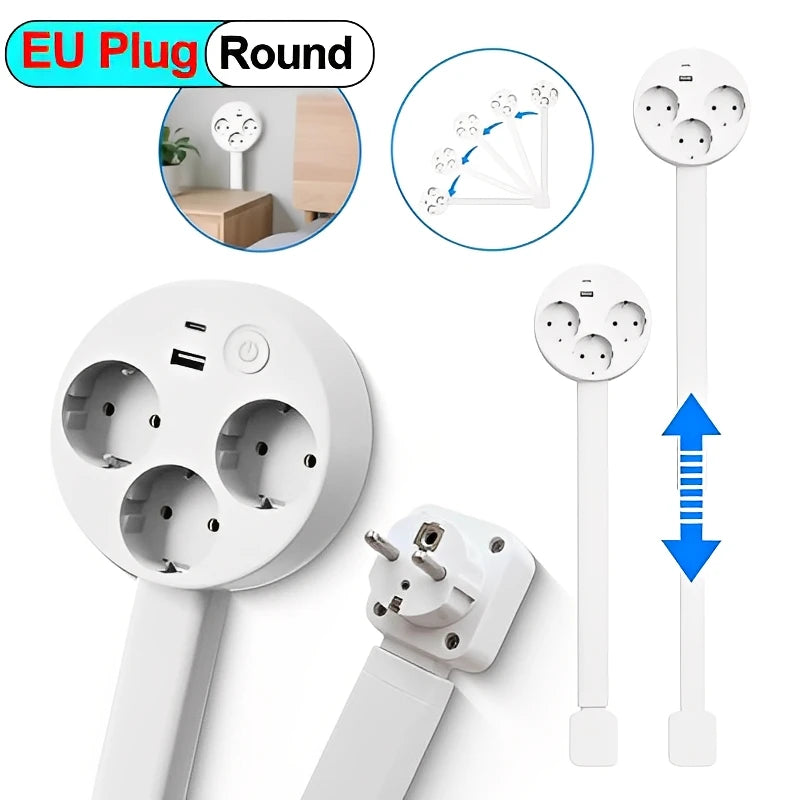 EU Electrical Wall Plug Rotates Electrical Outlet Extender Adjustable Length Power Outlets Extender Power Socket For Nightstand