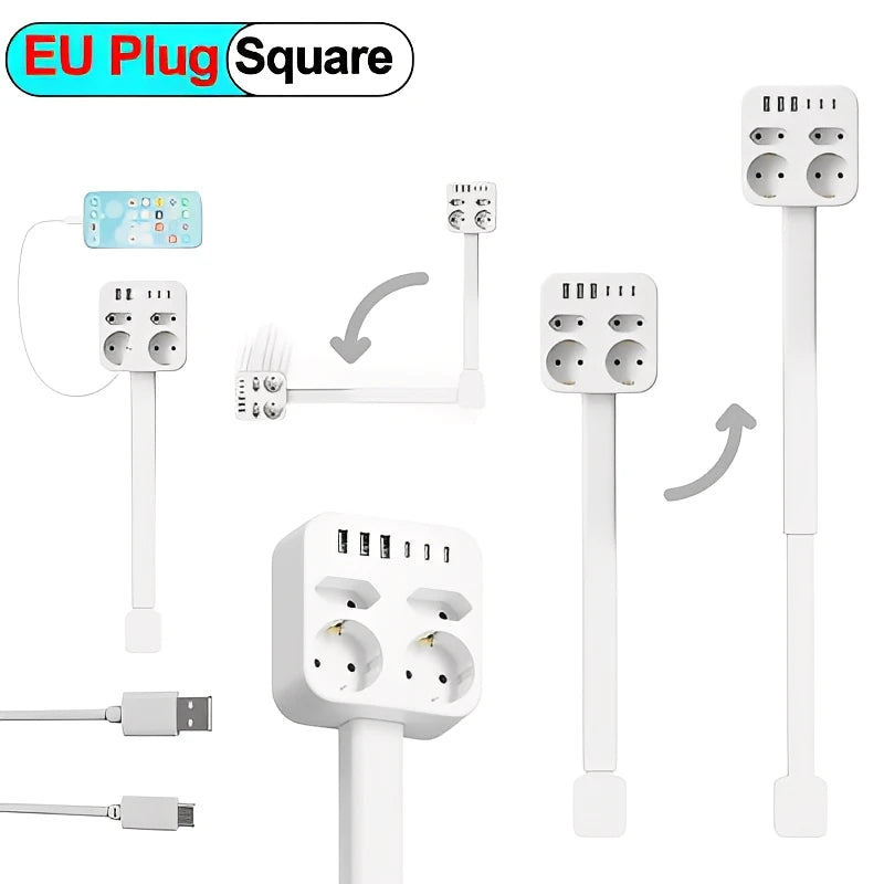 EU Electrical Wall Plug Rotates Electrical Outlet Extender Adjustable Length Power Outlets Extender Power Socket For Nightstand