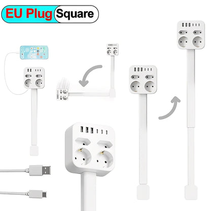 EU Electrical Wall Plug Rotates Electrical Outlet Extender Adjustable Length Power Outlets Extender Power Socket For Nightstand