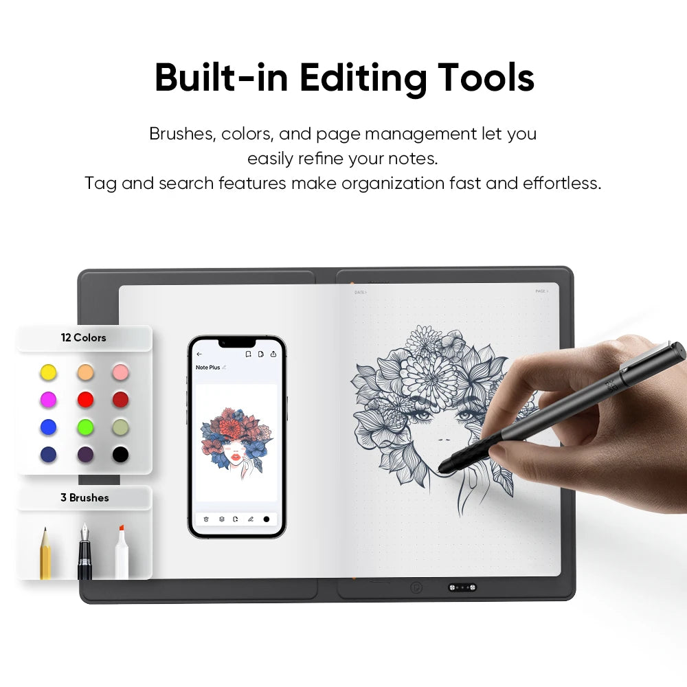 Smart Notebook XPPen Note Plus with A5 Paper 1000mAh Battery Smart Ink Pen Support Bluetooth connection to Android/iOS Devices