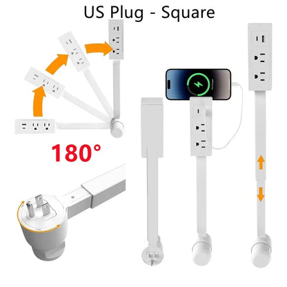 EU Electrical Wall Plug Rotates Electrical Outlet Extender Adjustable Length Power Outlets Extender Power Socket For Nightstand