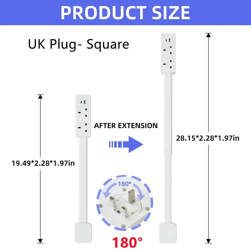 EU Electrical Wall Plug Rotates Electrical Outlet Extender Adjustable Length Power Outlets Extender Power Socket For Nightstand