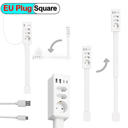 EU Electrical Wall Plug Rotates Electrical Outlet Extender Adjustable Length Power Outlets Extender Power Socket For Nightstand