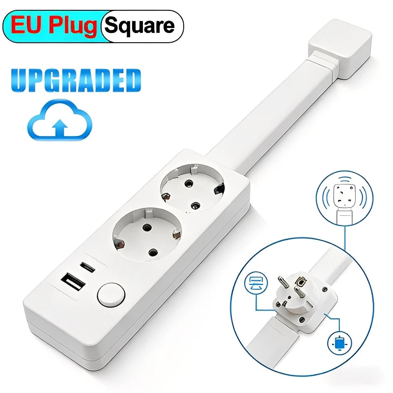 EU Electrical Wall Plug Rotates Electrical Outlet Extender Adjustable Length Power Outlets Extender Power Socket For Nightstand